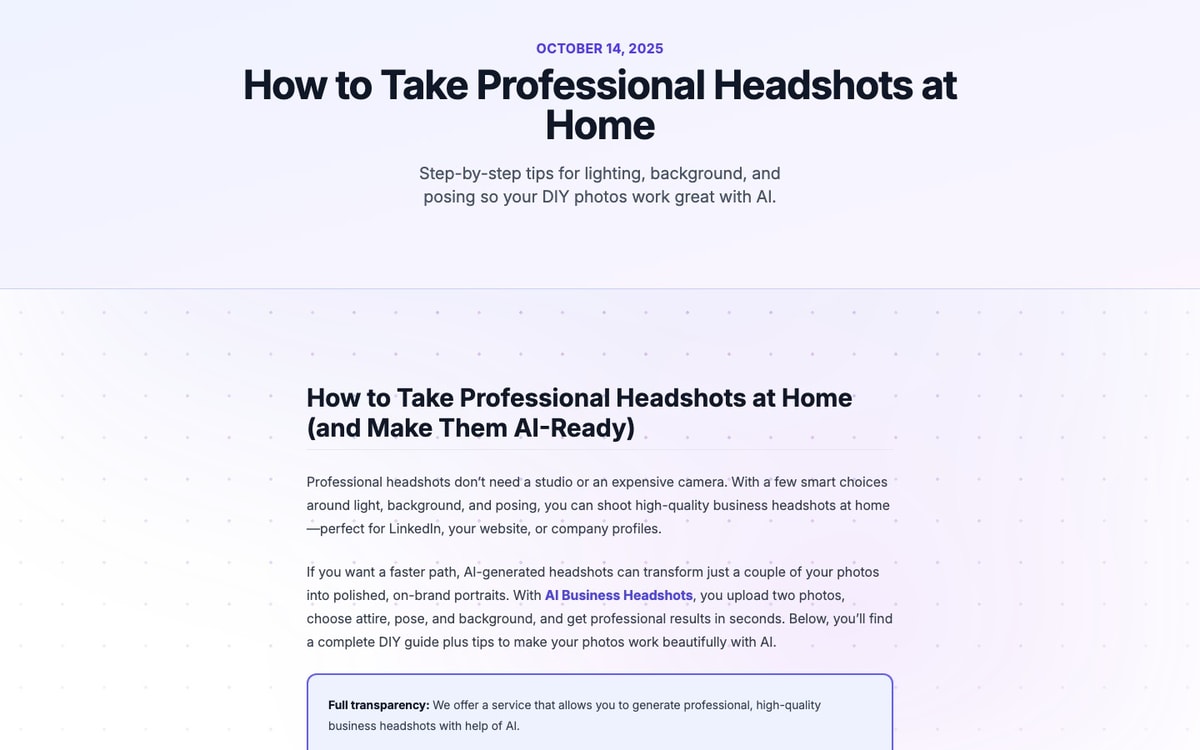 How to Take Professional Headshots at Home | AI Business Headshots