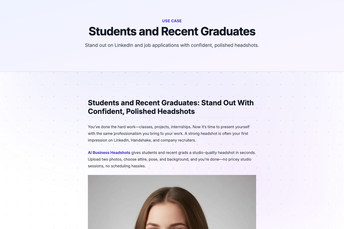Reacent Student Students and Recent Graduates | AI Business Headshots